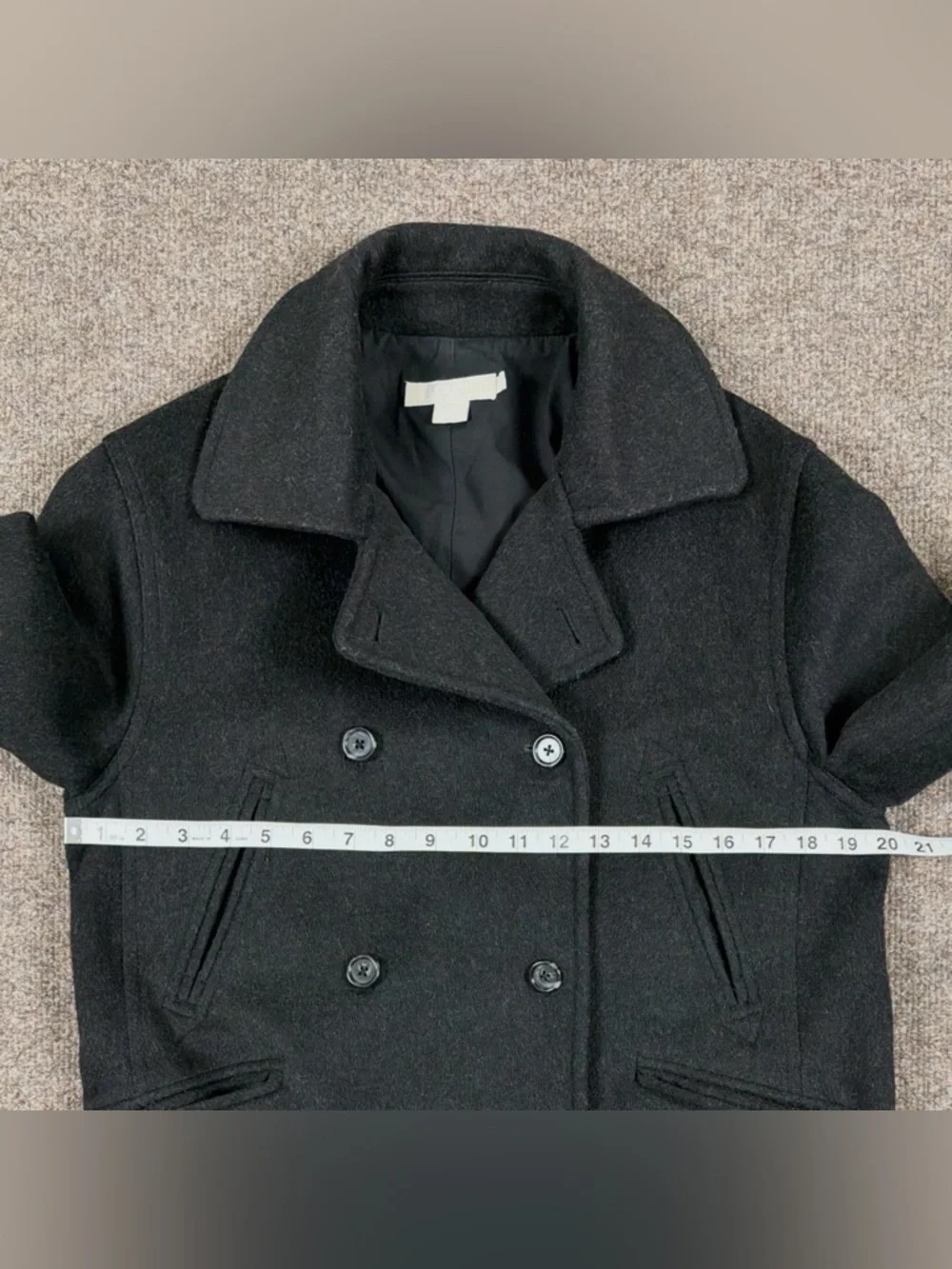 J Crew Grey Wool Blend Pea Coat Women’s Medium Double Breasted Mid Length Preppy - Picture 9 of 9